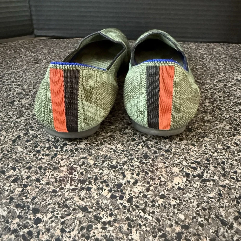 Rothy's Green‎ Camo Knit Round Toe Flats Shoes Women 7.5 Orange Black Stripe
